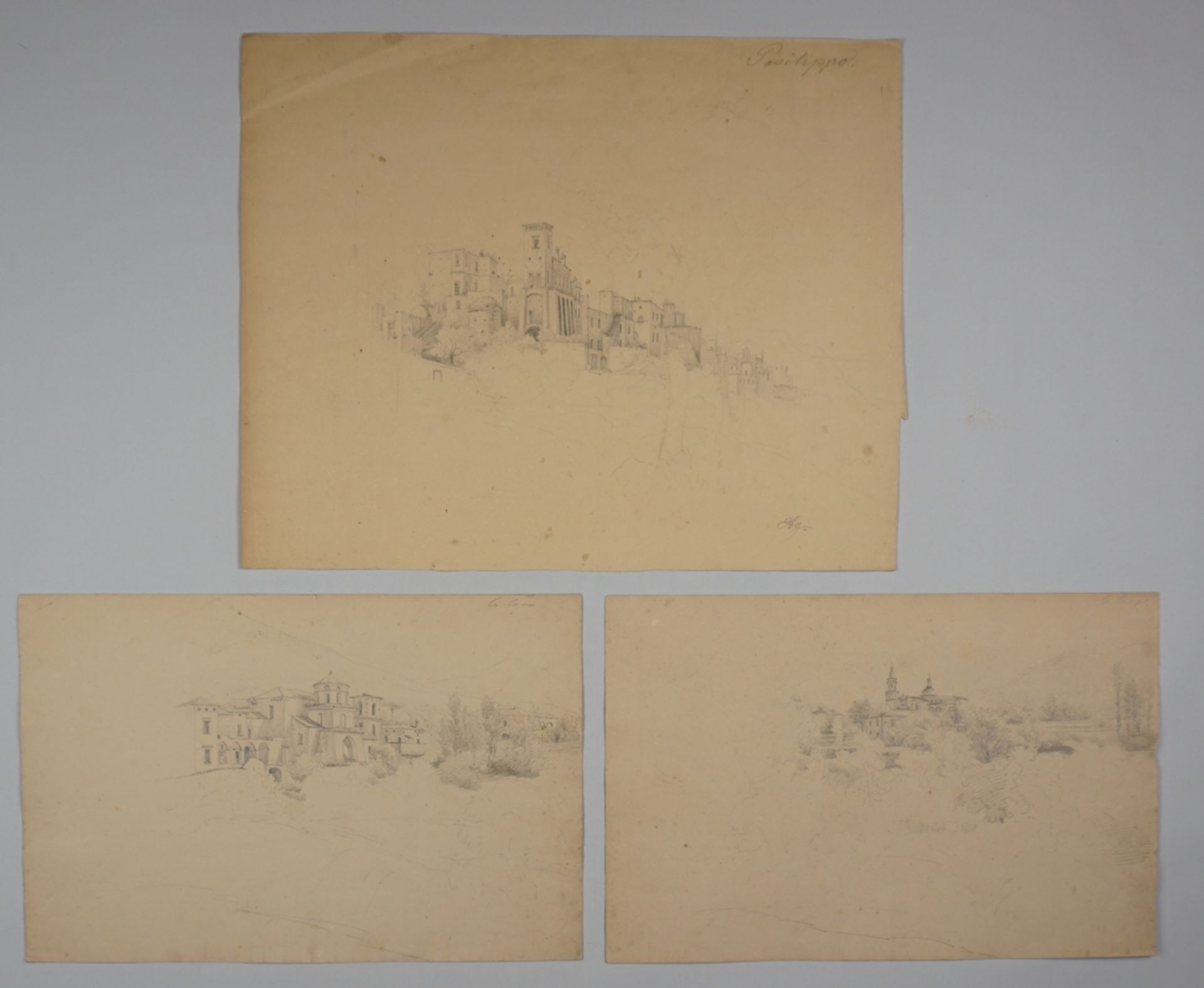 Eduard Agricola (1800, Berlin - 1877, Karlsruhe), 3 Bleistiftzeichnungen "Landschaften und Bauwerke