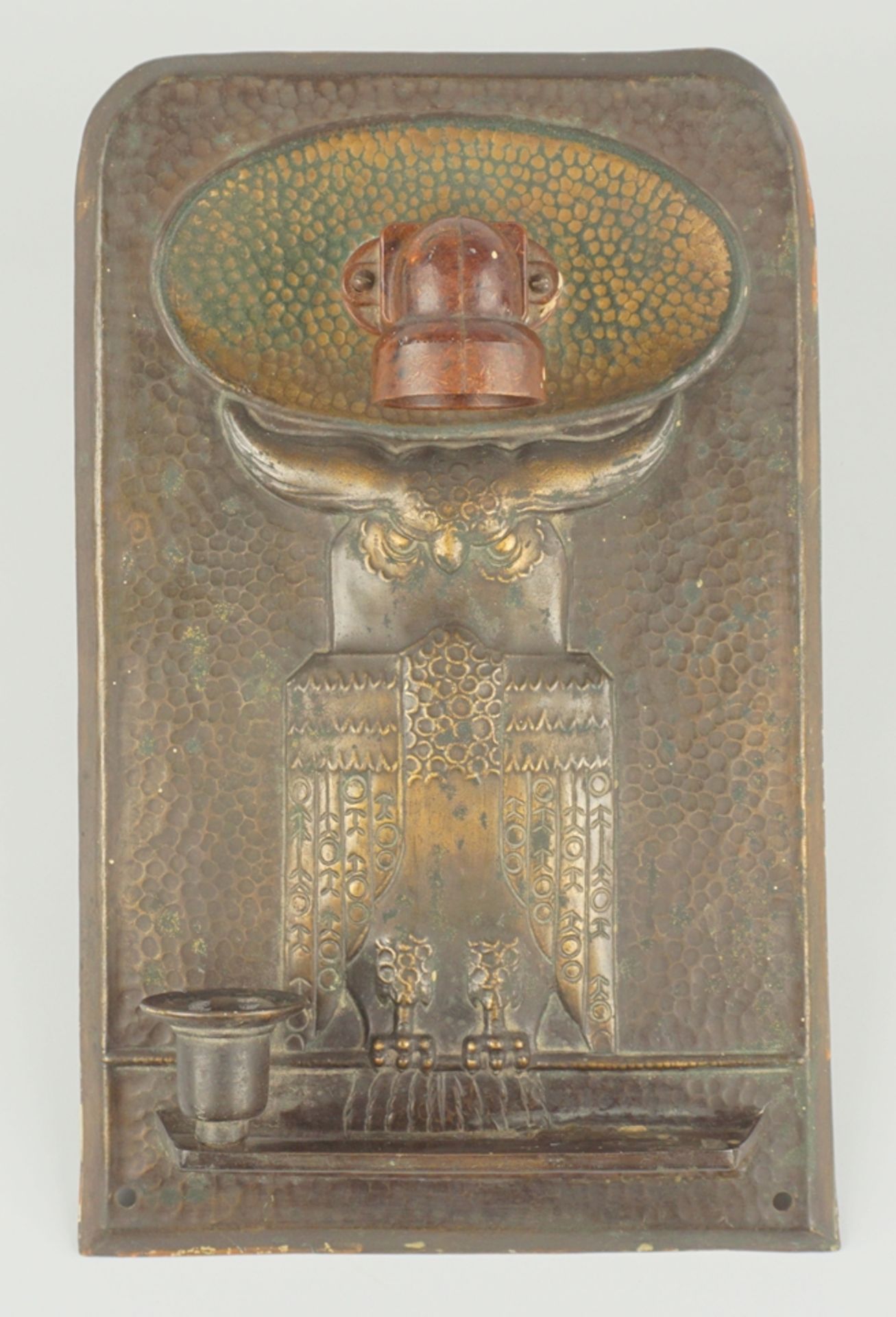 Wandlampe mit Uhu-Motiv im Relief, Art déco, 1920er Jahre
