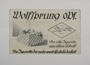 Josef Scharl  (*1896 in München- 1954 in New York) Werbeentwurf für Wolfsprung-Zigaretten, Anf. 20.