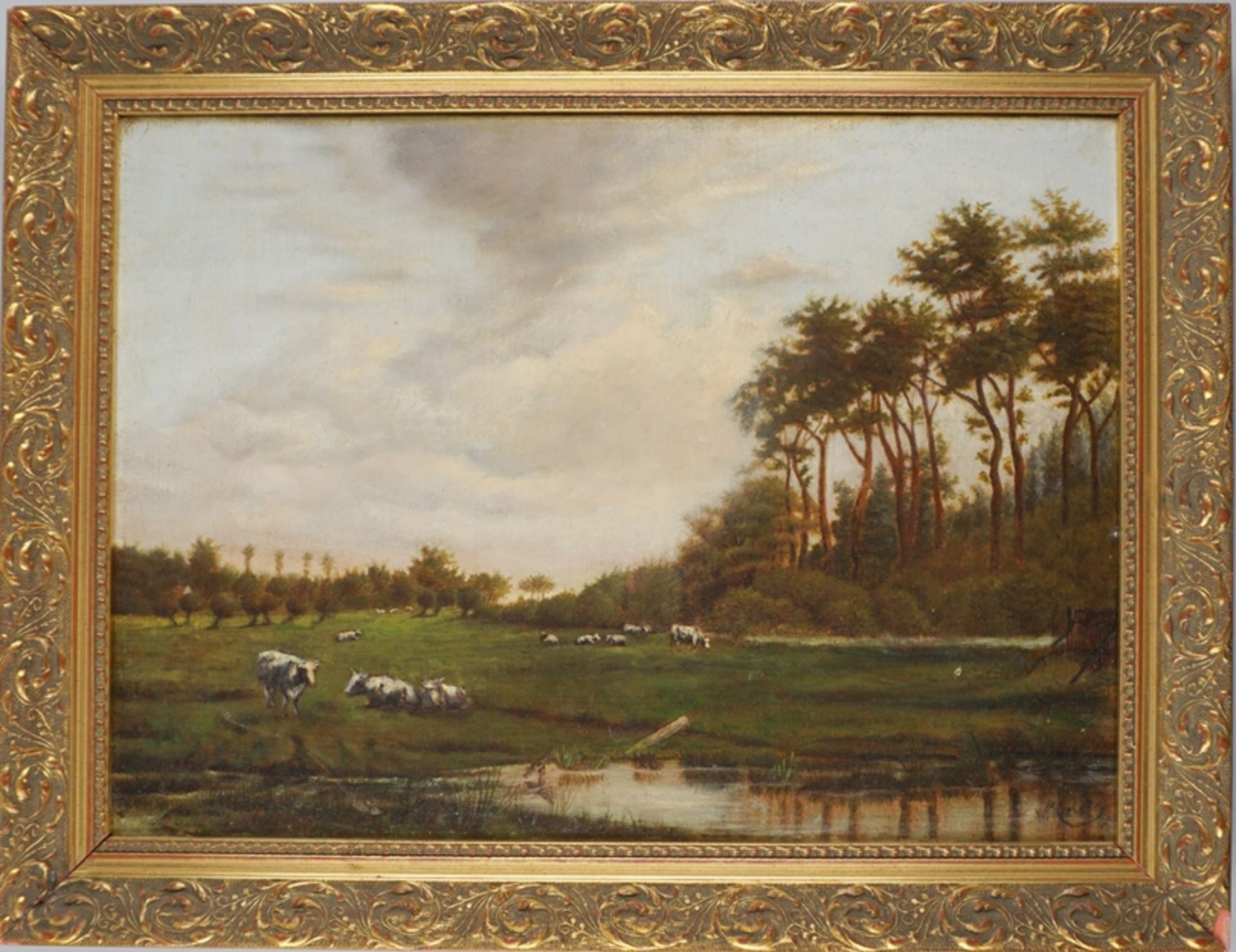 Willem Roelofs (1822-1897) "Weidende Kühe in Landschaft"  - Bild 2 aus 5