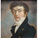 undeutl. signiert, "Porträt eines jungen Mannes", 1815, Öl/Karton