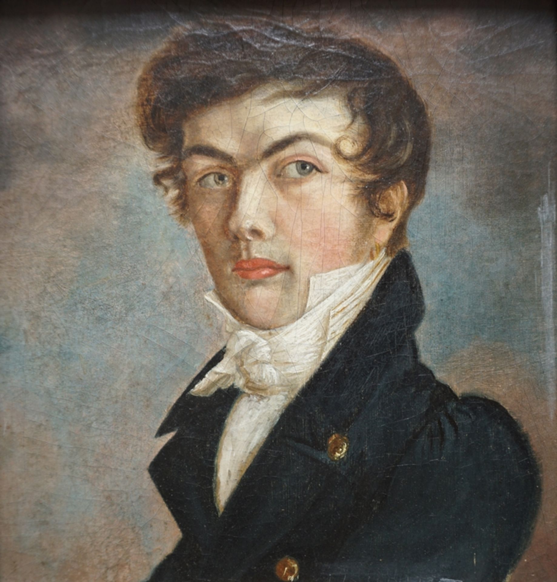 undeutl. signiert, "Porträt eines jungen Mannes", 1815, Öl/Karton