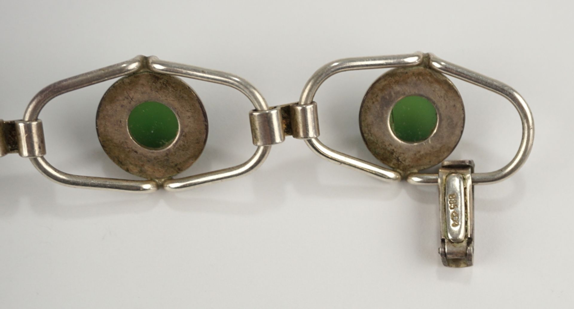 Armband mit grünen Steinen, Chrysopras?, Fischland, 835er Silber - Image 3 of 3
