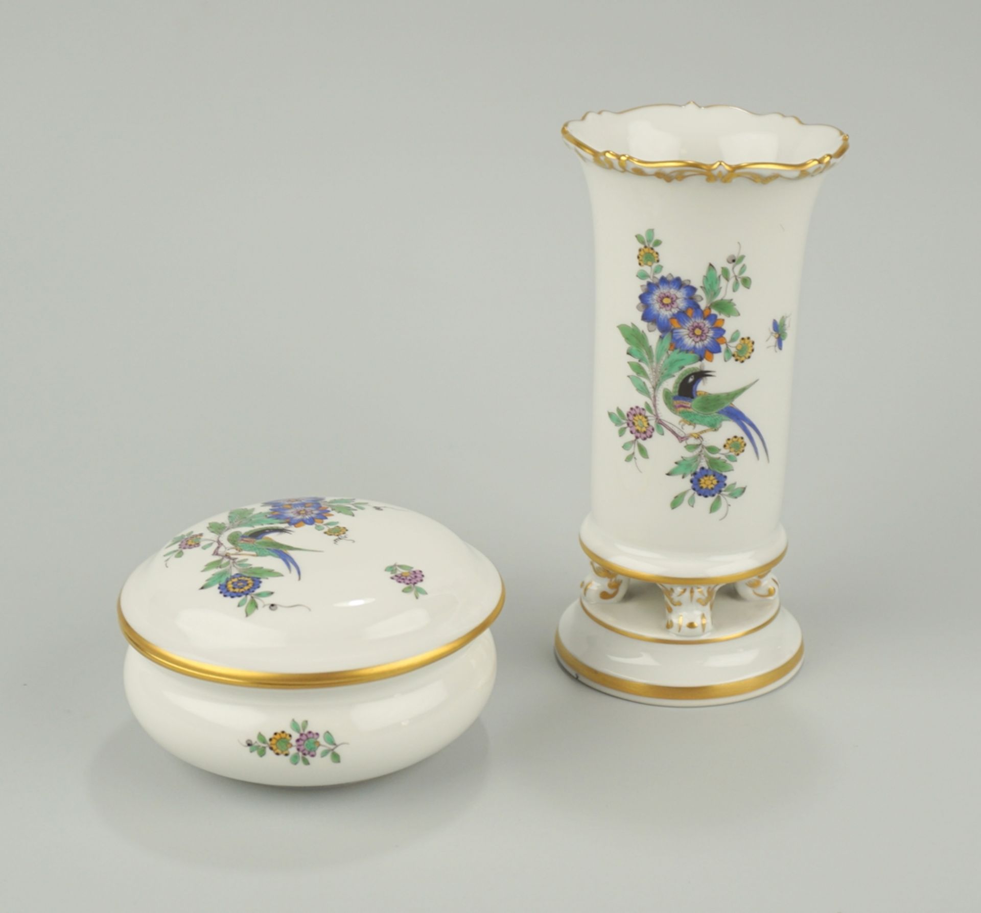 Vase und Dose, Indische Blumenmalerei, Meissen, 2.Hälfte 20.Jh.