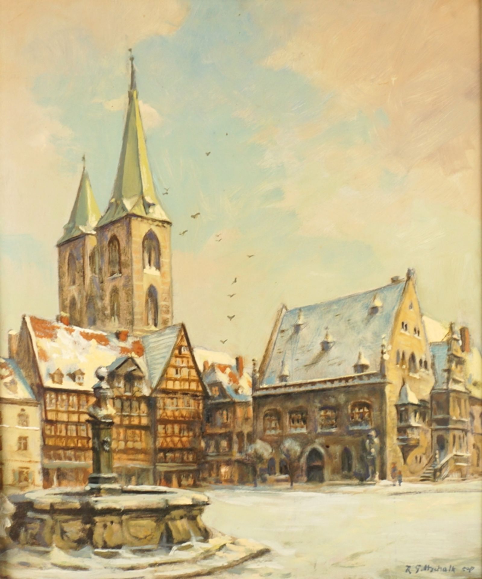 Robert Gottschalk (1906 Gifhorn - 1967 Tegernsee), "Halberstädter Markplatz im Winter", Mitte 20. J