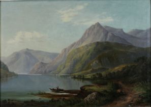 Unbekannter Künstler. Landschaft. 1862. Öl auf Leinwand. Das Werk zeigt einen flachen Blick auf ein