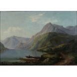 Unbekannter Künstler. Landschaft. 1862. Öl auf Leinwand. Das Werk zeigt einen flachen Blick auf ein