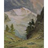 Landschaftsmalerei, Aquarell. Unten r. signiert: B. Lüttich 1946, Künstler unbekannt. Altersbedingt