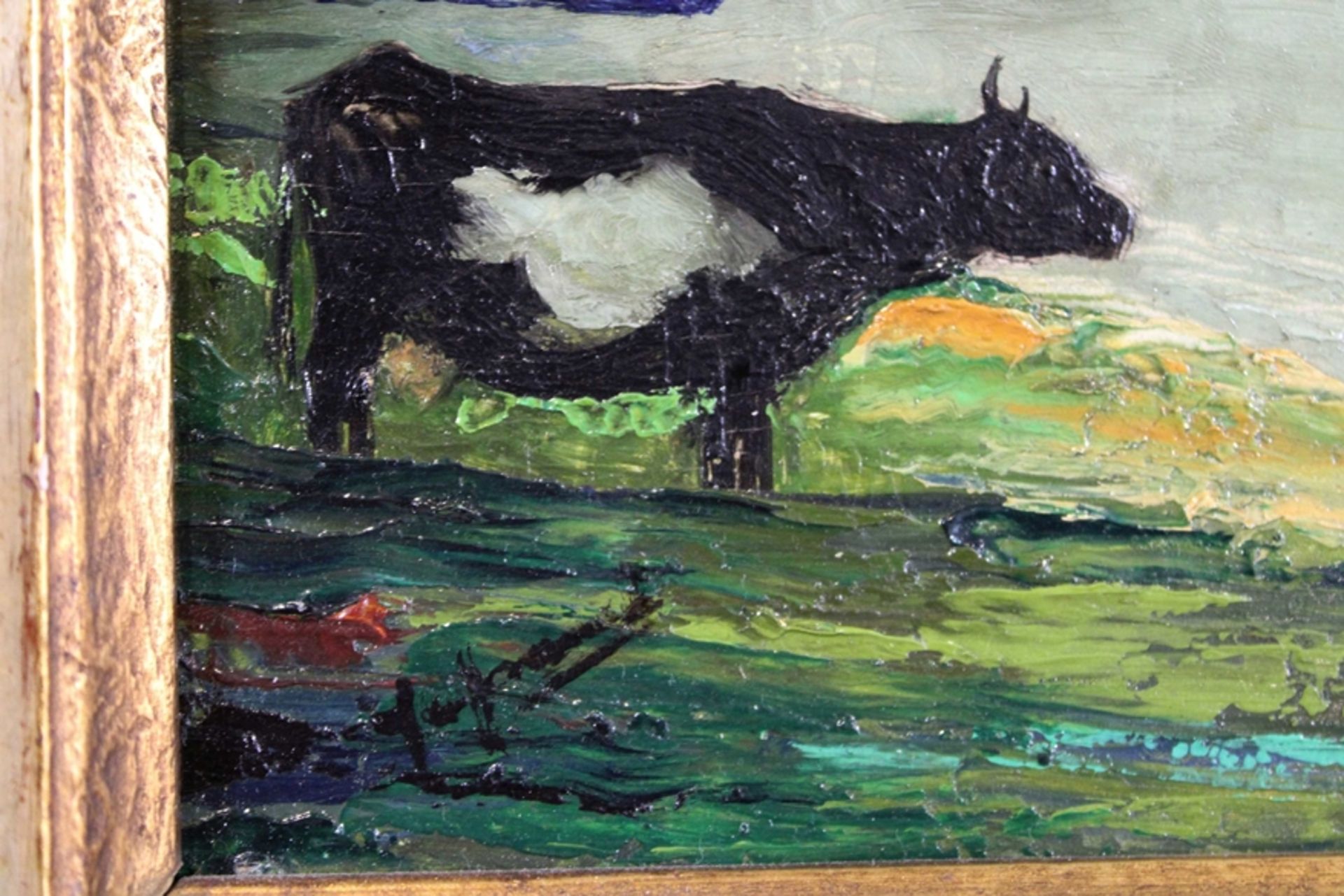 Wohl Franz Delaforgue (deutsch, geb. 1887), Kuh, Öl auf Platte, unten links unleserlich signiert, L - Image 3 of 3