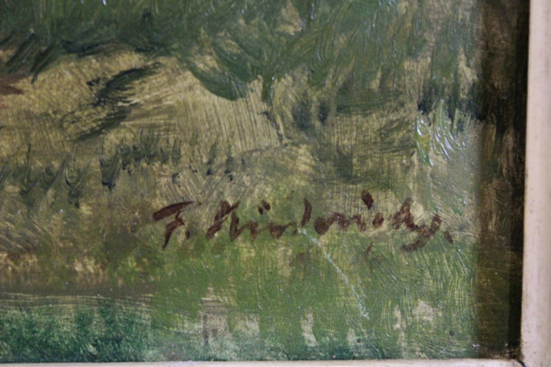 Franz Kiederich (deutsch, 1873 - 1950). Landschaft. Öl auf Holz. In der unteren rechten Bildecke si - Bild 3 aus 3