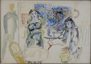 Helmut Weitz (deutsch, 1918 - 1966), im Cafe, Mischtechnik auf Papier, unten rechts signiert, Licht