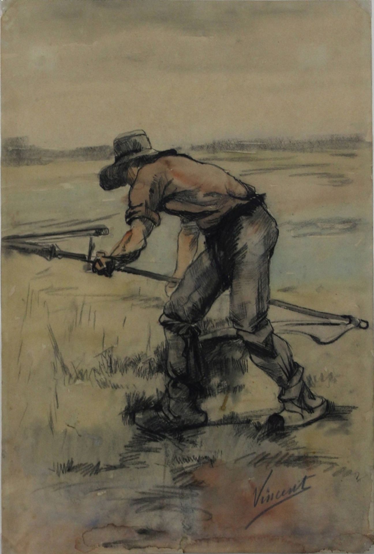 Nach Vincent van Gogh (niederländisch, 1853 - 1890), Der Schnitter, 19. Jh., Aquarell und Kohle au