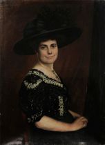 Unbekannter Künstler, elegante Dame mit Hut, 19. Jh., Öl auf Leinwand, unten links unleserlich sign