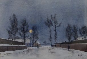 Walter Berg, (deutsch, 1906-1967), Winternacht, 1942, Aquarell auf Papier, unten rechts signiert un