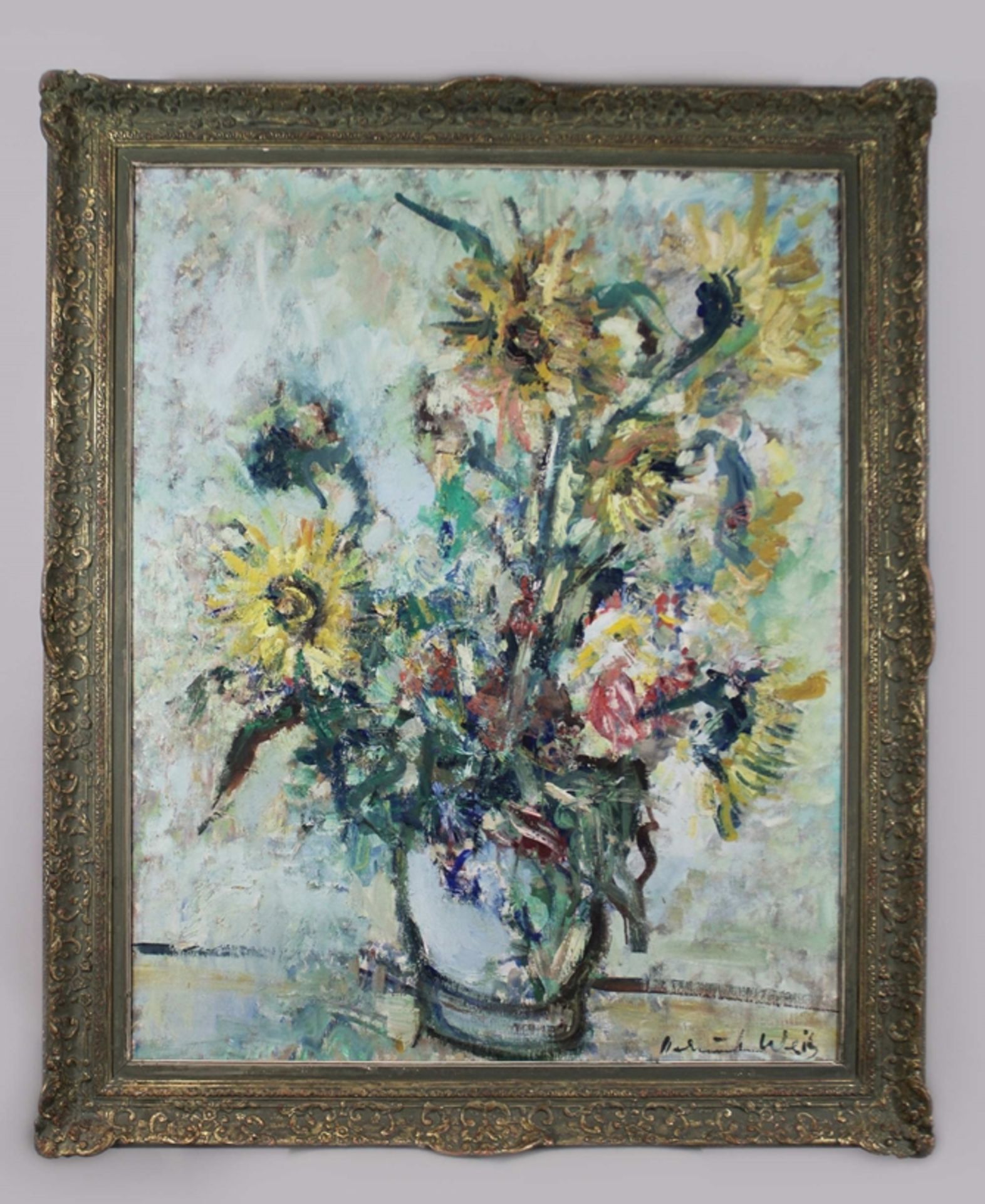 Helmut Weitz (deutsch, 1918 - 1966). Blumenstillleben. Öl auf Leinwand. Intensiv gelbe Sonnenblumen - Bild 2 aus 3