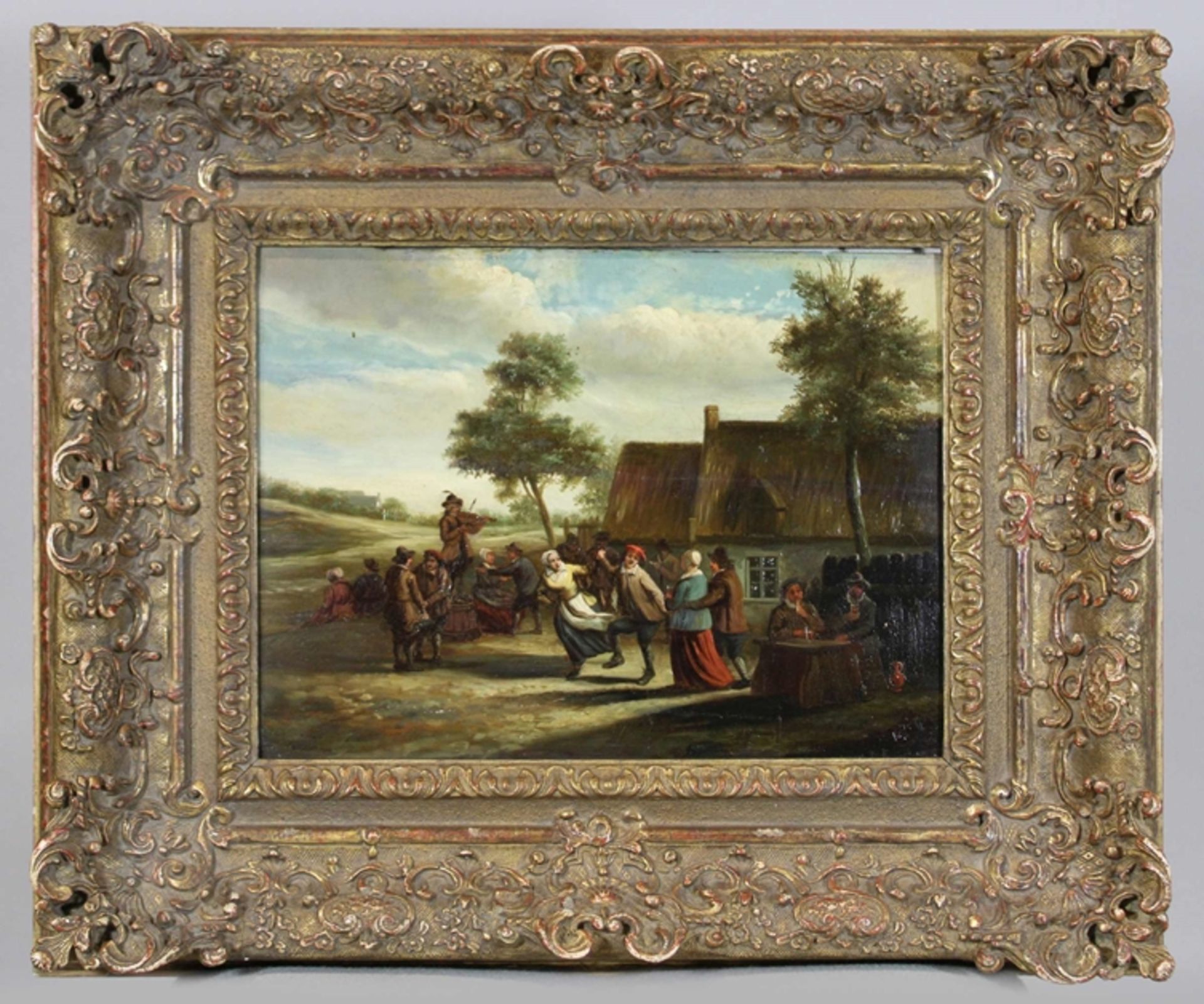 David Teniers (flämisch) (zugeschrieben), Das Tanzvergnügen, Öl auf Holz, verso bezeichnet, Darstel - Bild 2 aus 2