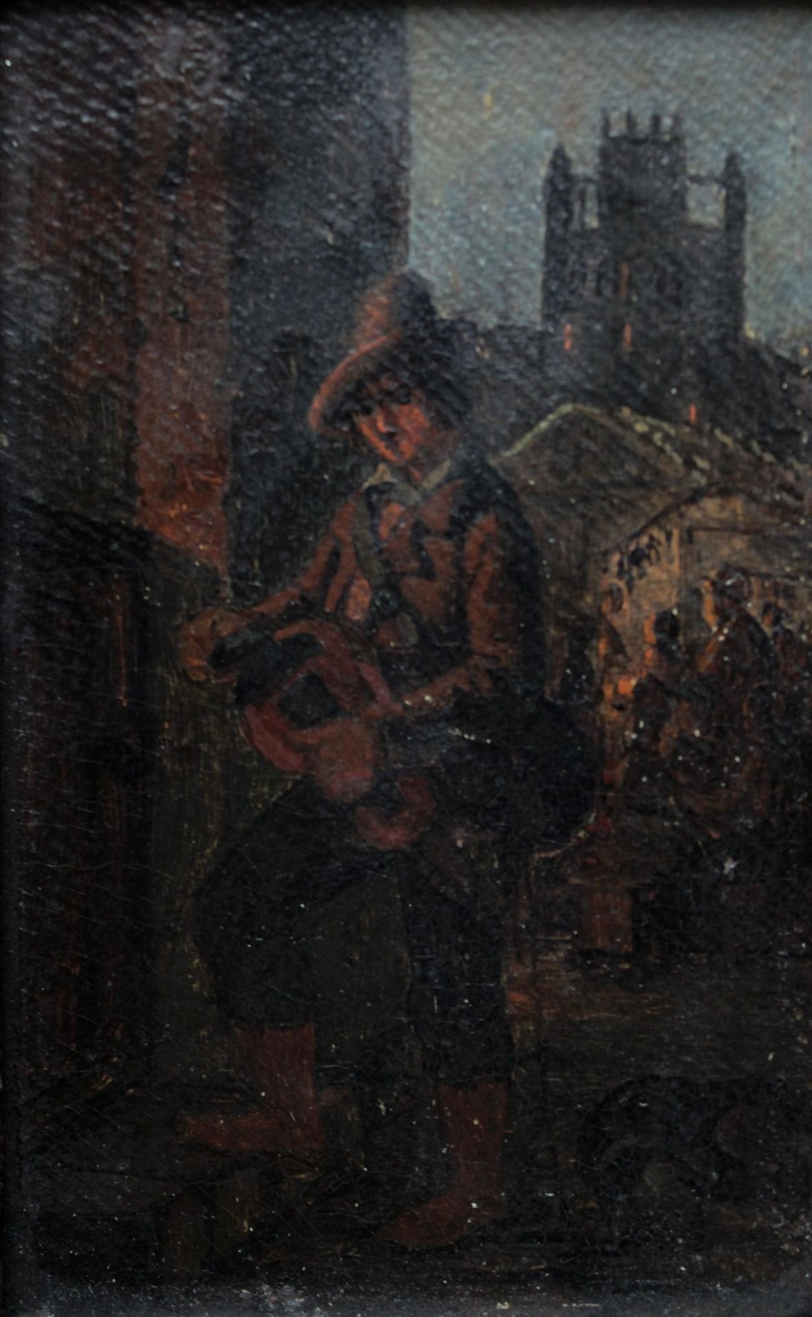 August von Wille (deutsch, 1828 - 1887). Öl auf Holz. Genreszene eines Musikanten mit städtischem G