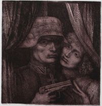 Ernst Fuchs (österreichisch, 1930 - 2015). Der Soldat und Sein Engel. Mit Bleistift u. r. handsigni