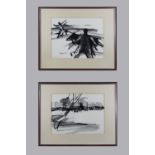 Paar Aquarelle, abstrakte Komposition, 1965, 1967, unten unleserlich signiert und datiert, Lichtmaß
