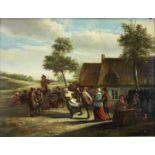 David Teniers (flämisch) (zugeschrieben), Das Tanzvergnügen, Öl auf Holz, verso bezeichnet, Darstel