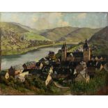 Paul Pützhofen-Hambüchen (deutsch, 1879 - 1939), Stadtansicht, Treis-Karden, St. Castor, Öl auf Lei