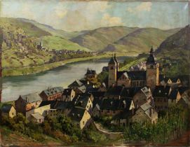 Paul Pützhofen-Hambüchen (deutsch, 1879 - 1939), Stadtansicht, Treis-Karden, St. Castor, Öl auf Lei