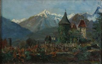 Walter Berg, (deutsch, 1906-1967), Schloss Meran, 1918, Öl auf Leinwand, unten rechts signiert und