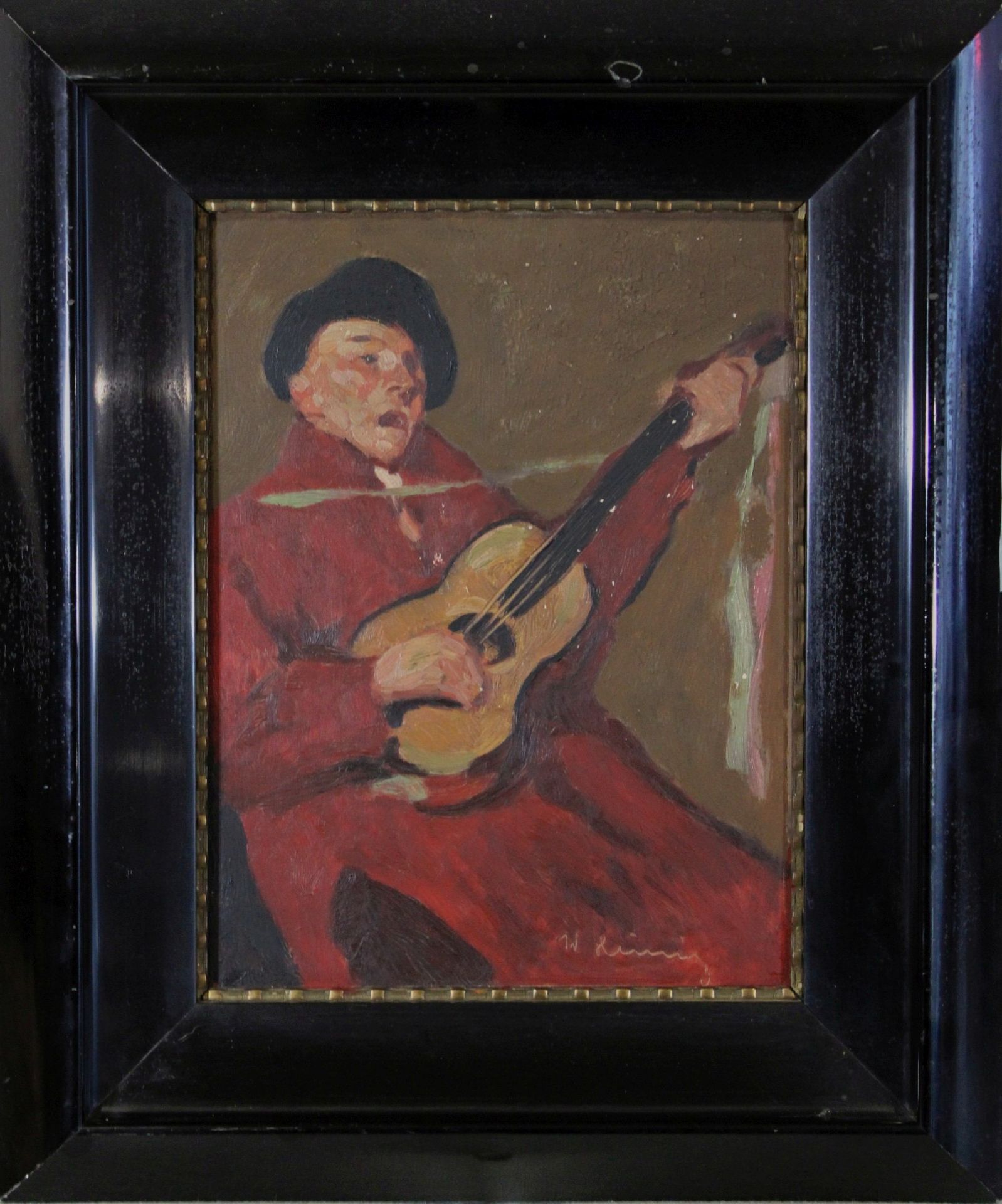 Walter Heimig (deutsch, 1881 - 1955), Gitarrenspieler, ca. 1920, Öl auf Holz, unten rechts signiert - Image 2 of 3