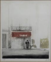 Tabac, Farblithographie, unten unleserlich signiert, Auflage: 11/50, Lichtmaß: 32 x 26,5 cm, Rahmen