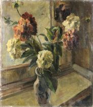 Blumenstillleben, 19. Jh., Öl auf Leinwand, unten rechts signiert: (E.O...), Maße: 78 x 68 cm. Alte