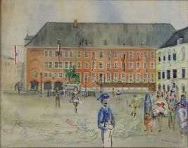 Helmut Weitz (deutsch, 1918 - 1966), Karneval, Marktplatz Düsseldorf, Aquarell, unten rechts signie