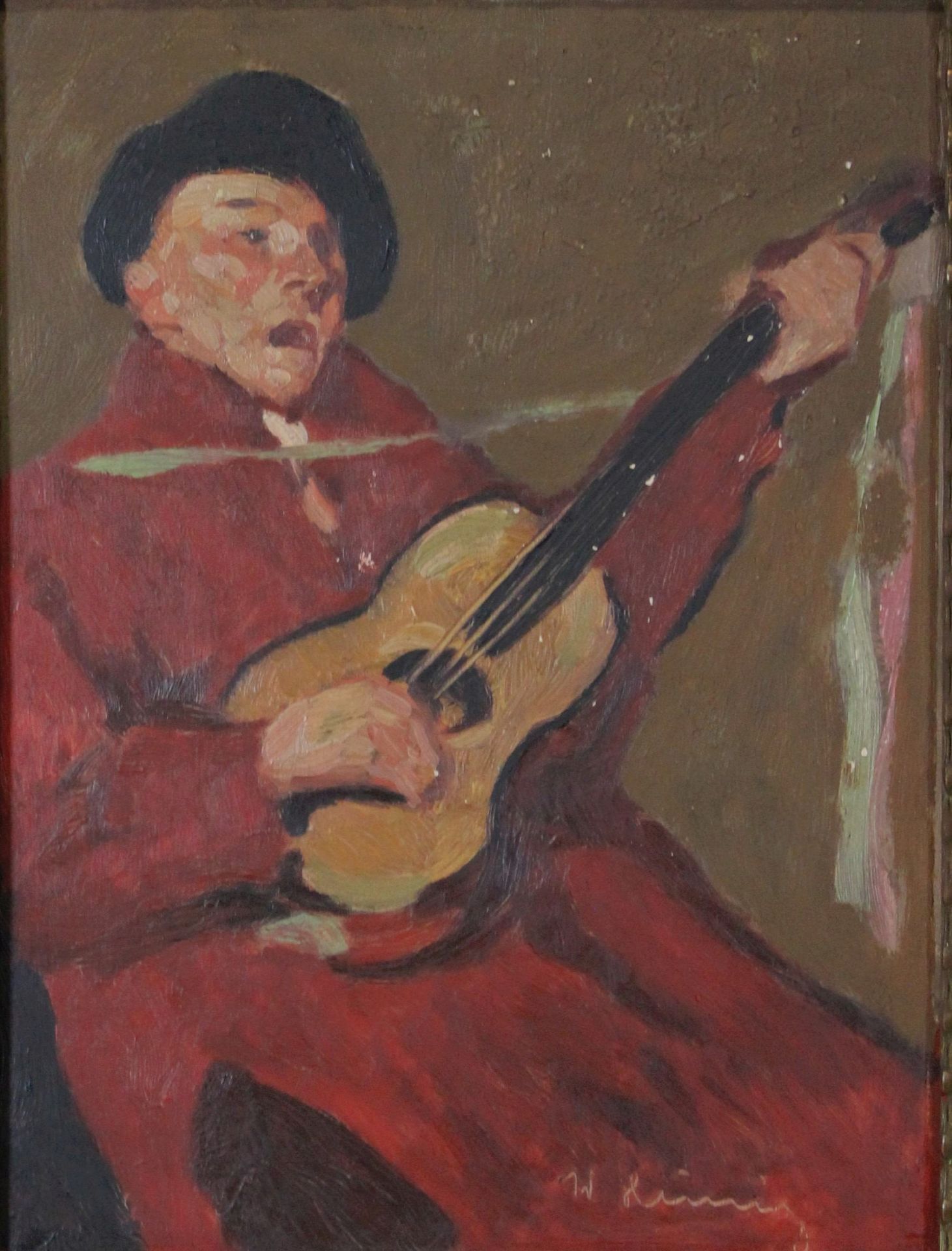 Walter Heimig (deutsch, 1881 - 1955), Gitarrenspieler, ca. 1920, Öl auf Holz, unten rechts signiert