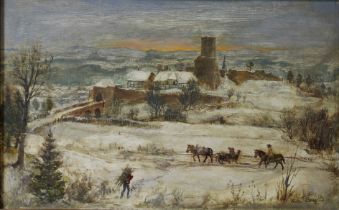 Walter Berg, (deutsch, 1906-1967), Winterlandschaft, Öl auf Hartfaserplatte, unten rechts signiert,