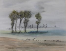 Walter Renz (deutsch, 1908 - 1998). Landschaft. Mischtechnik aus Pastell und Aquarell. Rauer Malgru