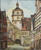 C. Schmeder, Rothenburg o. T., Weißer Turm, unten signiert, Öl auf Hartfaserplatte, Lichtmaß: 55 x