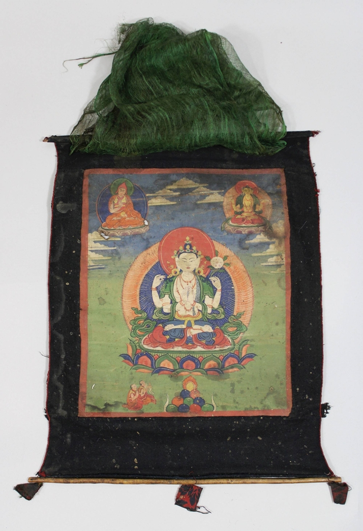 Thangka, Avalokiteshvara / Chenrezig Bodhisattva, Tibet / Nepal, 19. Jh., Pigmente auf grundiertem