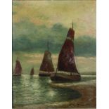 Niederländischer Künstler, Segelschiffe, ca. 1920, Öl auf Hartfaserplatte, unten rechts unleserlich