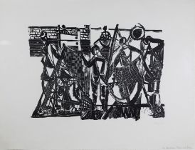 Eduard Bargheer (deutsch, 1901 - 1979), Fischer mit Netzen, 1955, SW-Lithographien auf Velin, unte