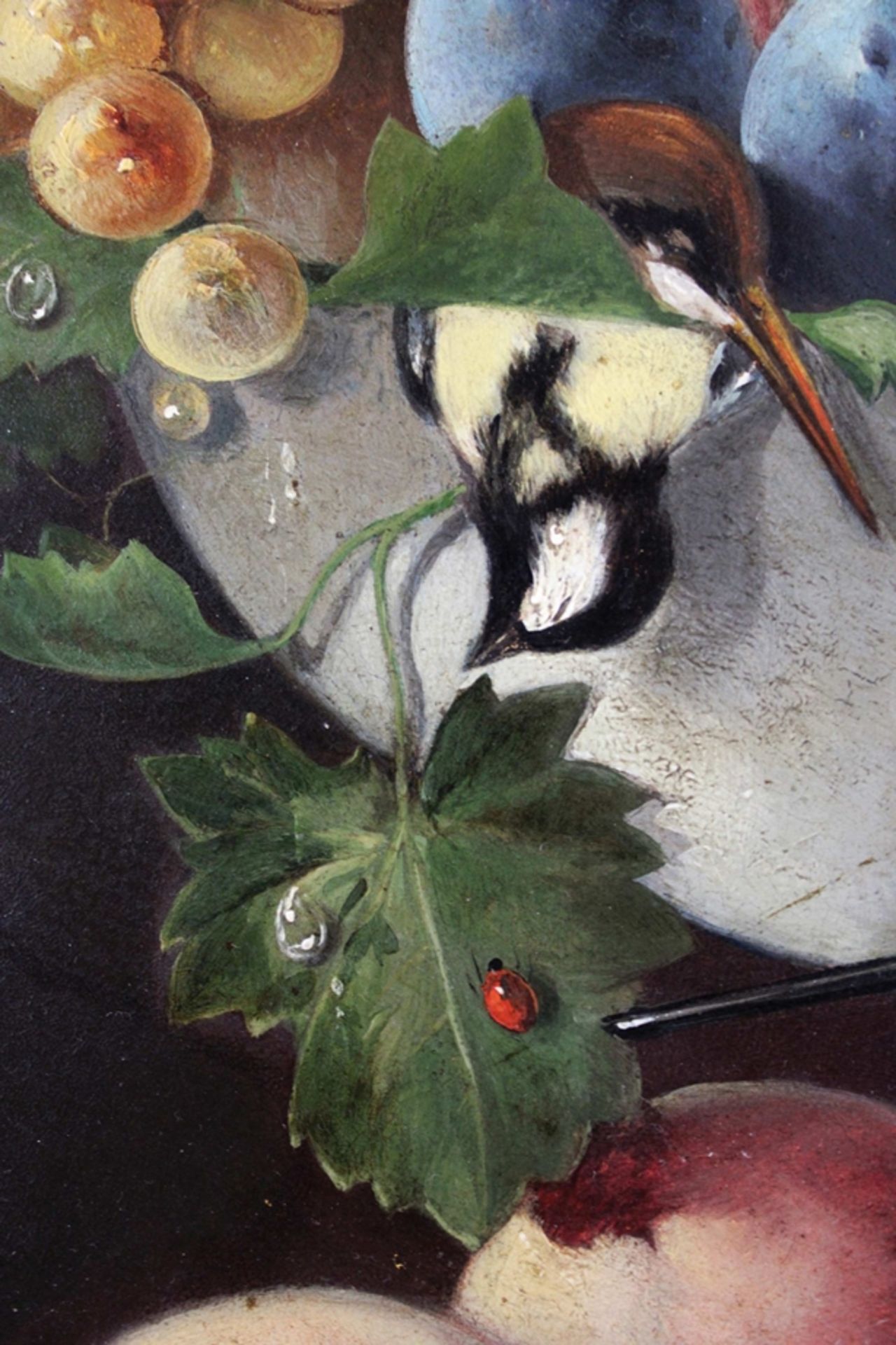 Monogrammist, Stillleben mit Früchten und Vögeln, 1853, Öl auf Papier, auf Karton, unten rechts mon - Bild 4 aus 4