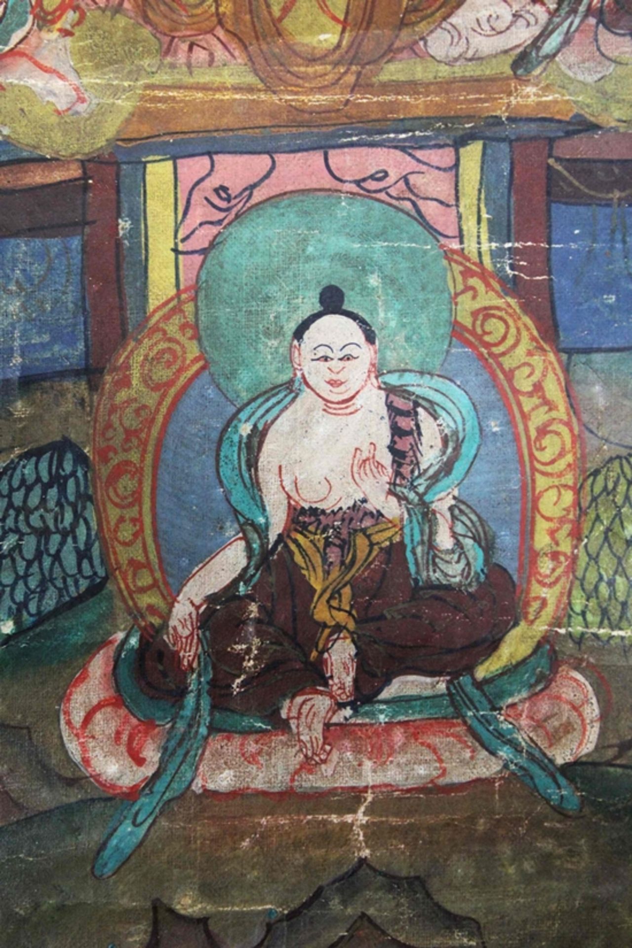 Thangka, Avalokiteshvara / Chenrezig Bodhisattva, Tibet / Nepal, 19. Jh., Pigmente auf grundiertem  - Bild 3 aus 5