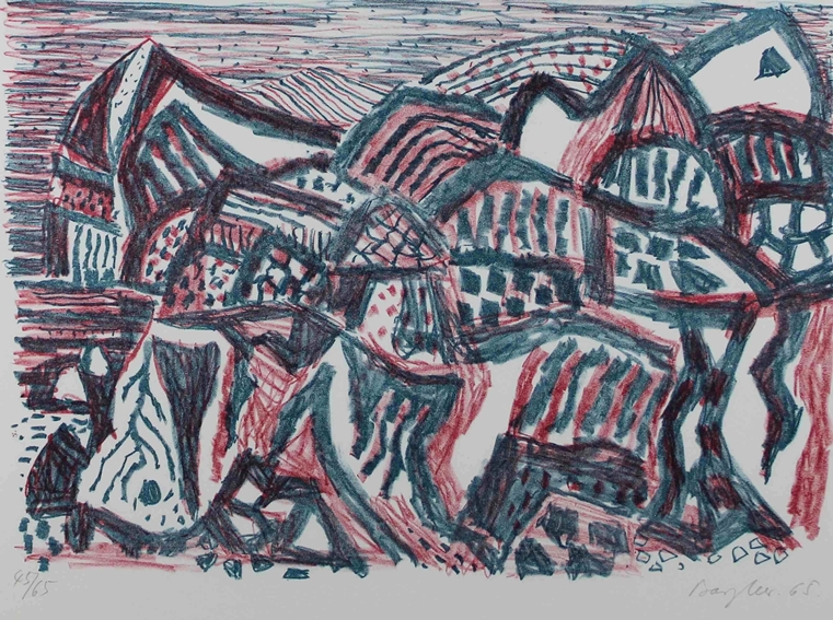 Eduard Bargheer (deutsch, 1901 - 1979), Vulkanische Landschaft, 1965, Farblithografie auf Büttenkar