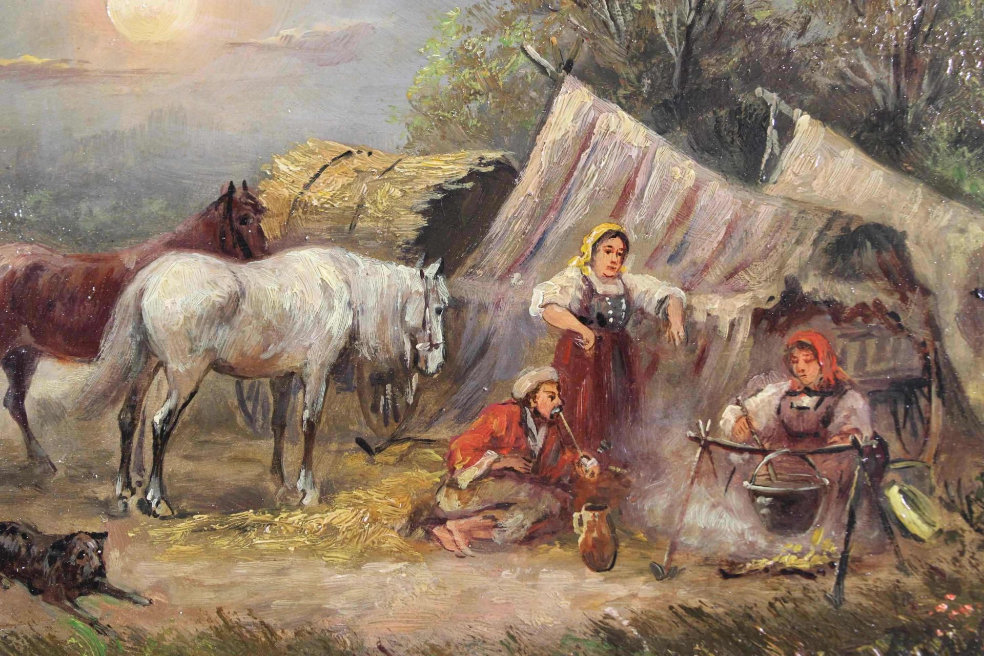 L. Bira, Paar Gemälde, Zigeunerlager, Öl auf Holz, unten signiert, Lichtmaß: ca. 19 x 30 cm, Rahmen - Image 3 of 7
