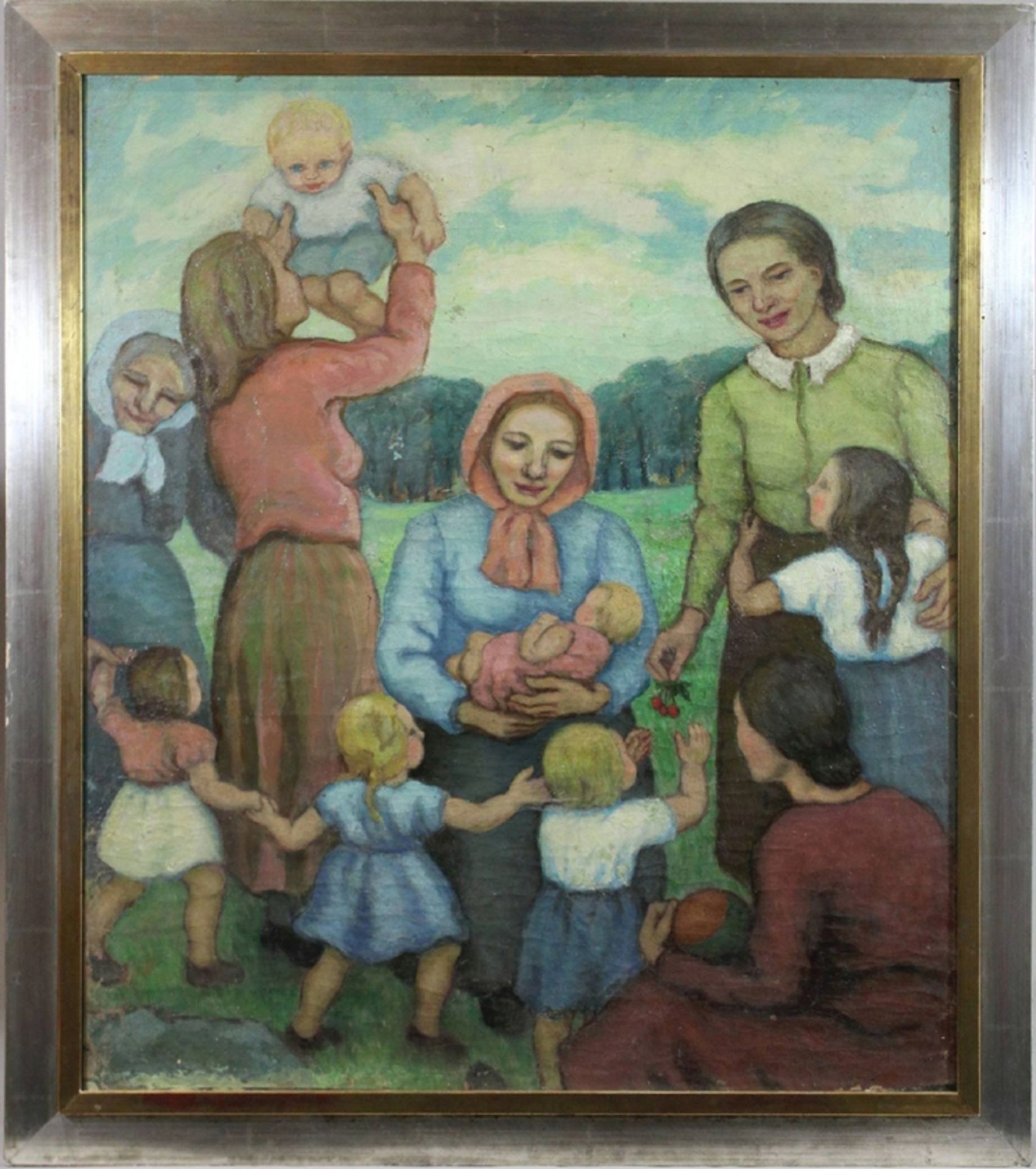 Unbekannter Künstler, Frauen, um 1910-1920, Öl auf Leinwand, unsigniert, Lichtmaß: 93 x 79,5 cm, Ra - Bild 2 aus 3