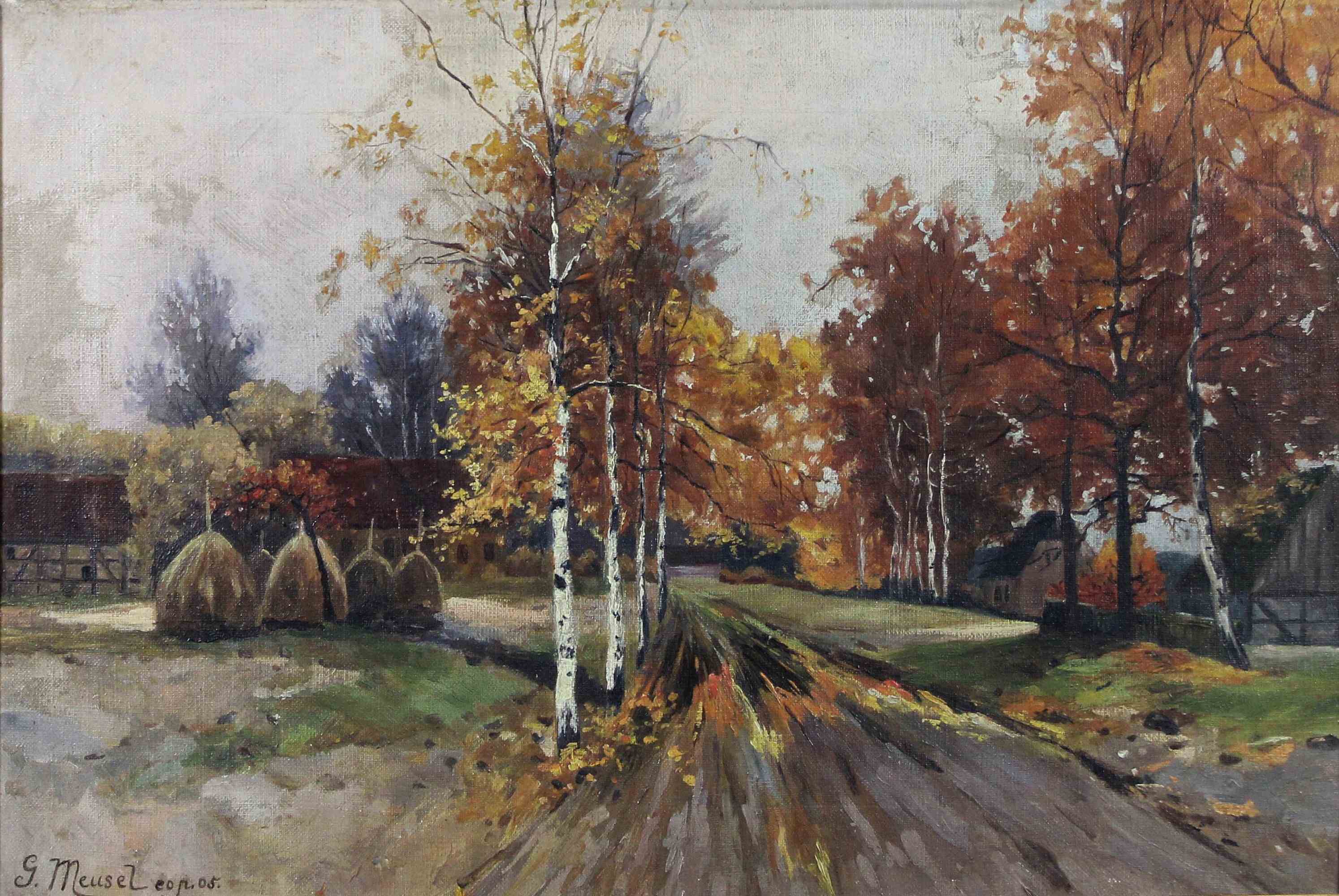 G. Meusel, Herbstlandschaft, 1905. Öl auf Leinwand, unten links signiert und datiert. Lichtmaß: 31