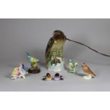 Sieben Vögel, Porzellan und Glas, diverse Marken, paar Glasfiguren, Murano, 3,5 cm. Paarvögel, Karl