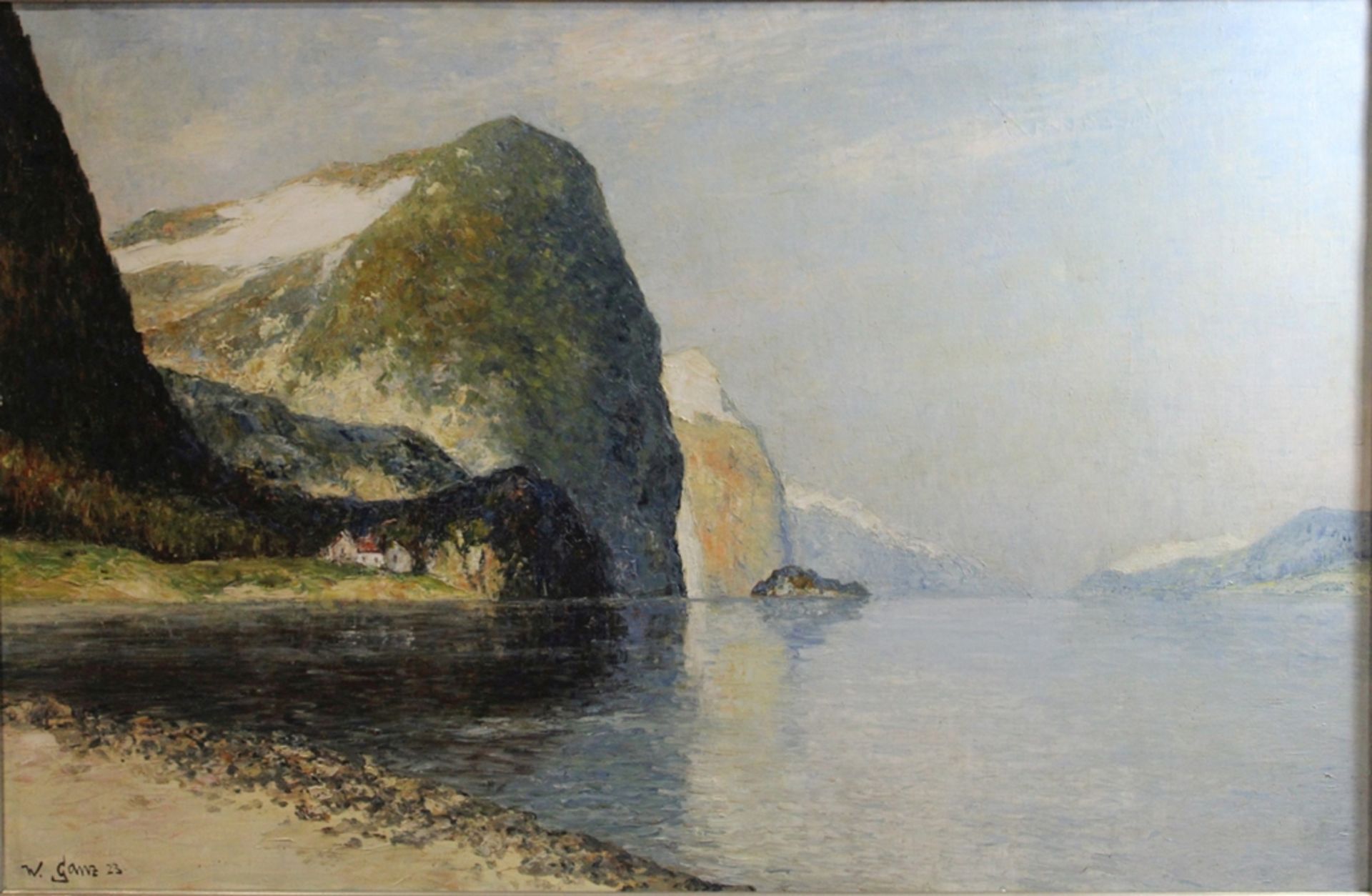 W. Ganz, Fjordlandschaft, gemalt 1923, Öl auf Leinwand, unten links signiert und datiert, Lichtmaß