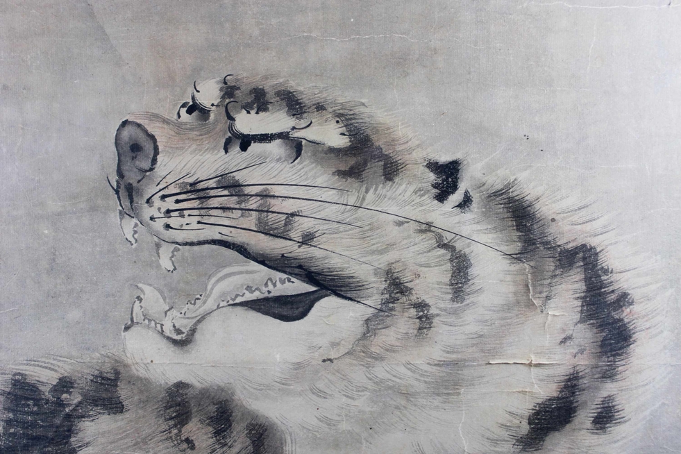 Tuschmalerei, Tiger, Japan, Anfang 19. Jh., rechts japanische Schriftzeichen und zwei Siegel, Lich - Image 4 of 5
