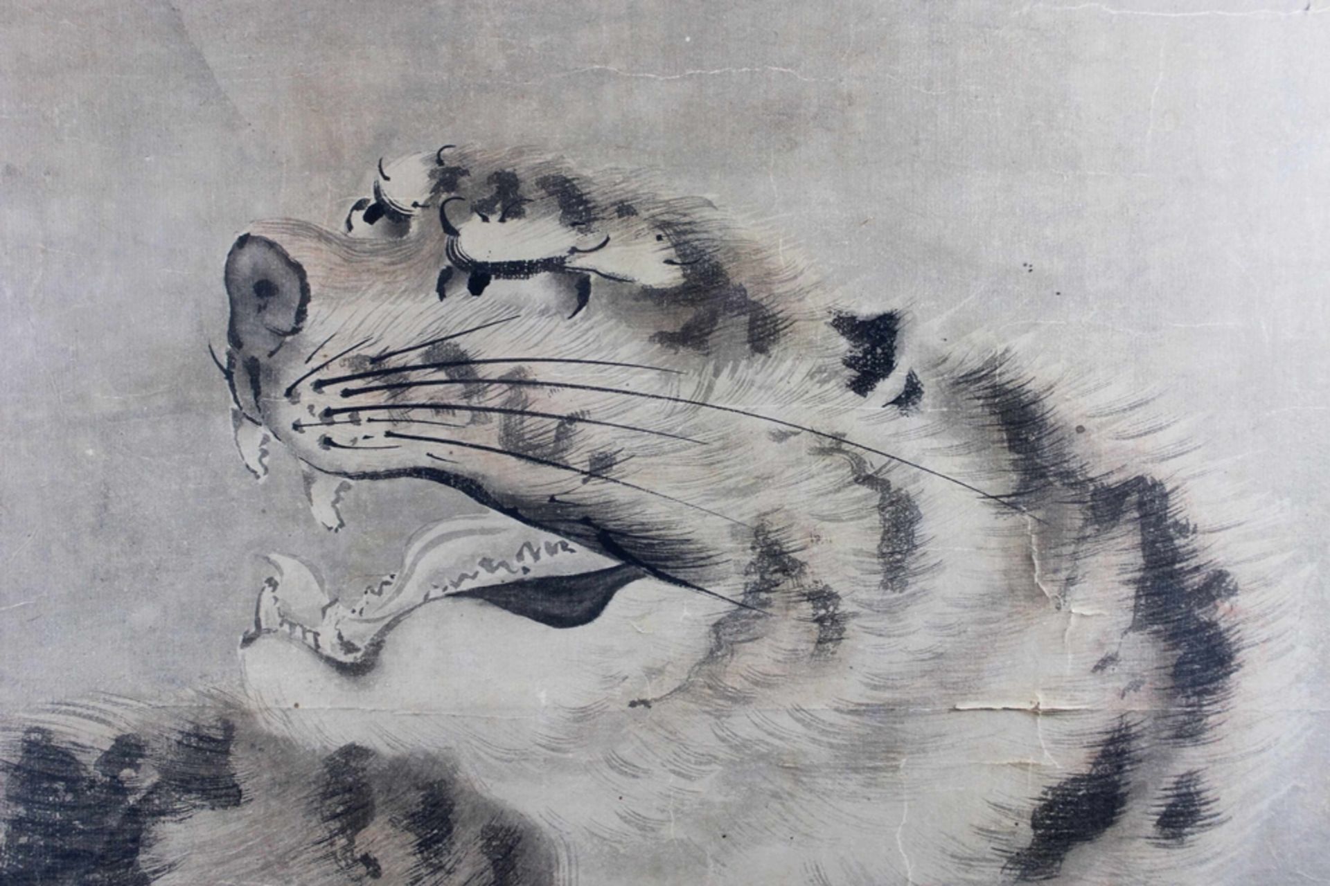 Tuschmalerei, Tiger, Japan, Anfang 19. Jh., rechts  japanische Schriftzeichen und zwei Siegel, Lich - Bild 4 aus 5