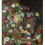 Alfred Verhaeren (belgisch, 1849 - 1924), Blumenstillleben, Öl auf Leinwand, oben rechts signiert,