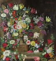 Alfred Verhaeren (belgisch, 1849 - 1924), Blumenstillleben, Öl auf Leinwand, oben rechts signiert,